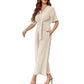 Women's Elegant V-Neck Wide Leg Waist Tie Jumpsuit