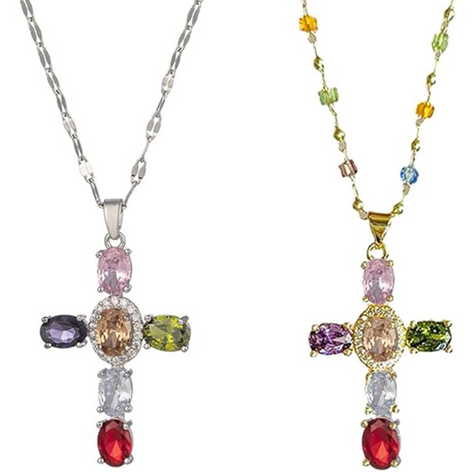 💜 LAST DAY PROMOTION - 50%OFF 💜Colorful Rhinestone Cross Pendant Necklaces