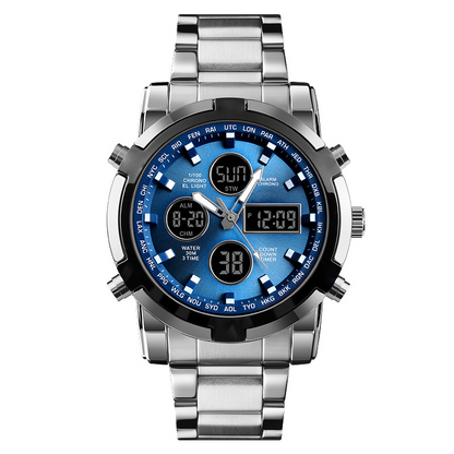 Bold 48mm Men's Analog-Digital Watch – Stainless Steel Strap