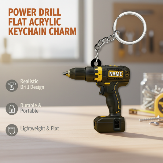 🛠️ Power Drill Flat Acrylic Keychain Charm