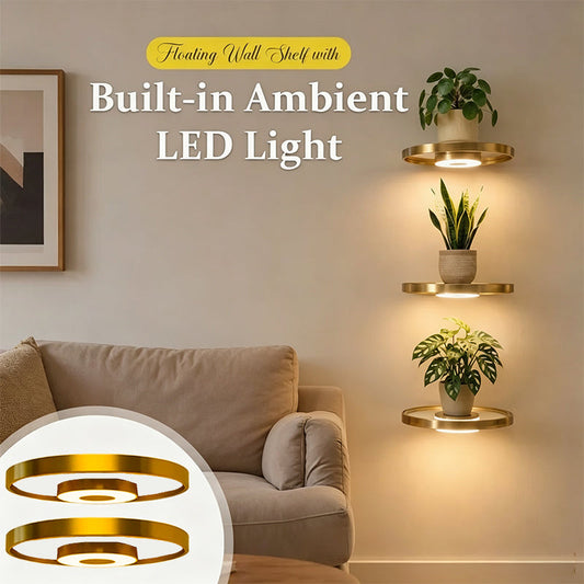 🎉 2026 Sale — Over 19,300 Sold!✨Gold‑Finish LED Ambient Light Rechargeable Floating Wall Shelf 🪴