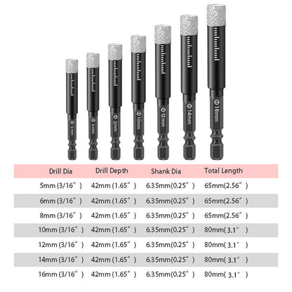 🥳2026 HOT SALE🥳💞50K+ SOLD!🪚🛡️ 50% OFF! Diamond Drill Bits Set – 5‑16mm sizes, hex shank fits most drills. Dry or wet use – smooth, precise holes every time! 💎💪