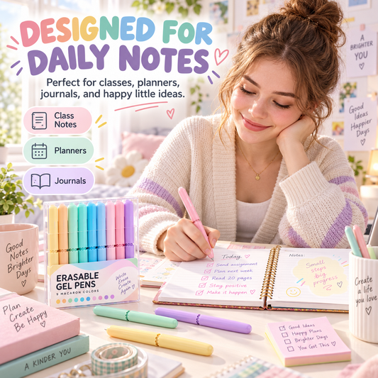 Write & Erase Instantly! No-Mess 8-Color Erasable Gel Pens
