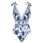 💥 Special Sale 49% OFF🩱V Neck Lace Up Printed One Piece Swimsuit and Skirt